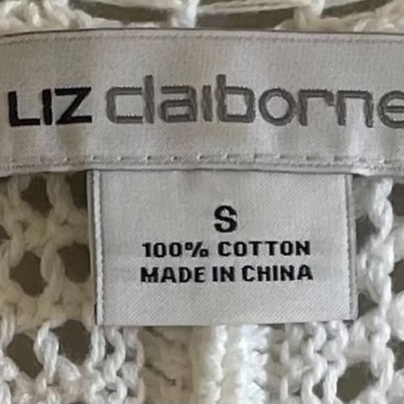 Liz Claiborne White Crochet Style Open Knit, Boho, Short Sleeve Sweater/Top S - Picture 6 of 10